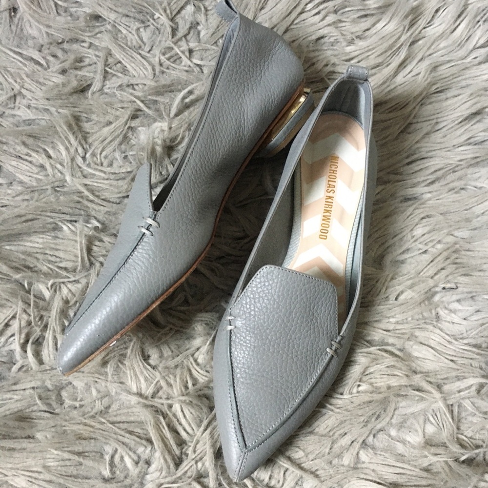 Nicholas Kirkwood Beya Gray Leather Flat 37